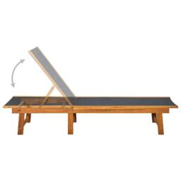 Berkfield Home Sun Lounger with Table Solid Acacia Wood & Textilene in Brown - thumbnail 5