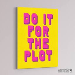 "Artery8 Do It For The Plot Retro Yellow Pink Funny Cheeky Canvas Art Print - Size: W24"" x H32""" - thumbnail 2