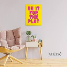 "Artery8 Do It For The Plot Retro Yellow Pink Funny Cheeky Canvas Art Print - Size: W24"" x H32""" - thumbnail 3
