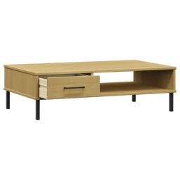 Berkfield Home Coffee Table with Metal Legs Brown Solid Wood Pine OSLO - thumbnail 5