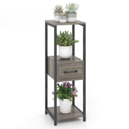 Gymax 3-Tier Tall Plant Stand 92 CM Corner Display Shelf Flower Pot Holder in Grey