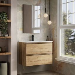 Banyetti Vatilla 800mm Wall Hung Vanity Unit with Lira Basin - Ostippo Oak in Light Oak - thumbnail 2