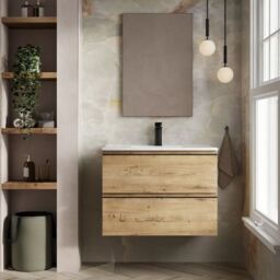 Banyetti Vatilla 800mm Wall Hung Vanity Unit with Lira Basin - Ostippo Oak in Light Oak