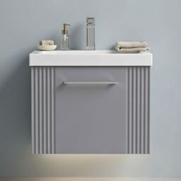 Balterley Wall Hung 1 Drawer Vanity Unit - Mid-Edge Basin 500mm, Satin Grey - thumbnail 9