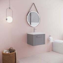 Balterley Wall Hung 1 Drawer Vanity Unit - Mid-Edge Basin 500mm, Satin Grey - thumbnail 4