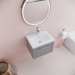 Balterley Wall Hung 1 Drawer Vanity Unit - Mid-Edge Basin 500mm, Satin Grey - thumbnail 3