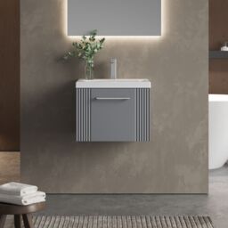 Balterley Wall Hung 1 Drawer Vanity Unit - Mid-Edge Basin 500mm, Satin Grey - thumbnail 2