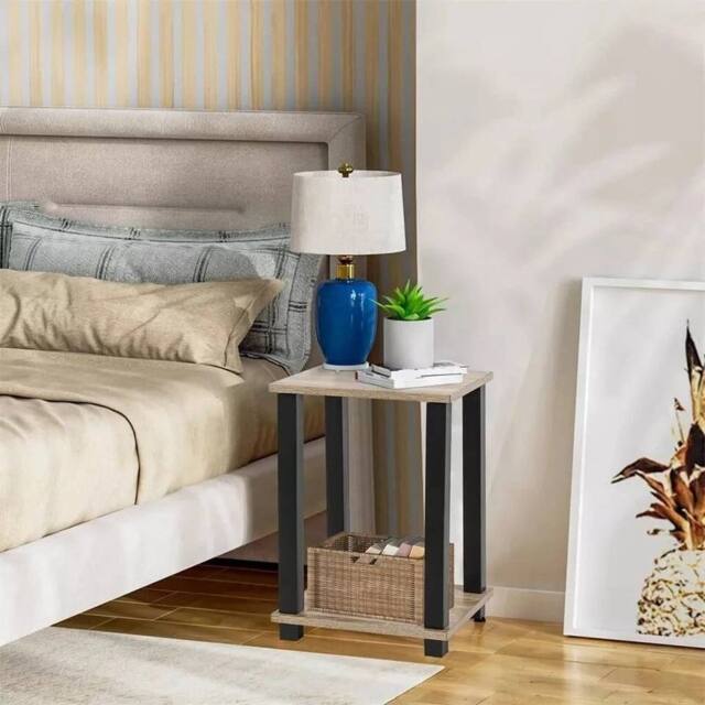 EONLION Light Walnut 2 Tier Side Table With Shelf - Size: 100 cm - image 1
