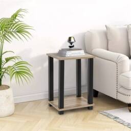 EONLION Light Walnut 2 Tier Side Table With Shelf - Size: 100 cm - thumbnail 2