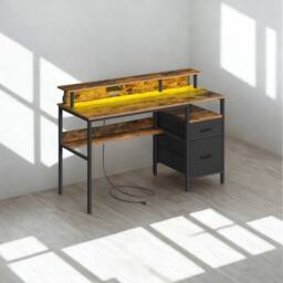 Pirlo Plush Industrial 135CM Computer Desk With USB Outlets & LED Lights in Brown - thumbnail 2