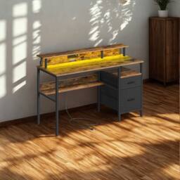 Pirlo Plush Industrial 135CM Computer Desk With USB Outlets & LED Lights in Brown - thumbnail 3