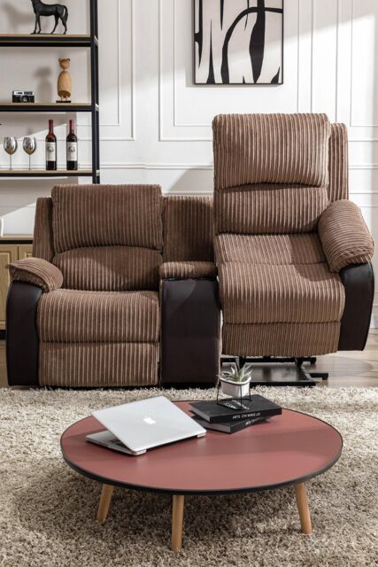 More4Homes Postana Dual Motor Rise Recliner 2 Seater Cord Drinks Console Sofa in Brown - image 1
