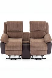 More4Homes Postana Dual Motor Rise Recliner 2 Seater Cord Drinks Console Sofa in Brown - thumbnail 3