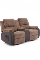 More4Homes Postana Dual Motor Rise Recliner 2 Seater Cord Drinks Console Sofa in Brown - thumbnail 2