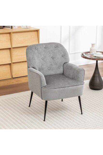 Living and Home Modern Chenille Upholstered Leisure Chair in Grey - image 1