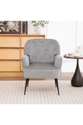 Living and Home Modern Chenille Upholstered Leisure Chair in Grey - thumbnail 2