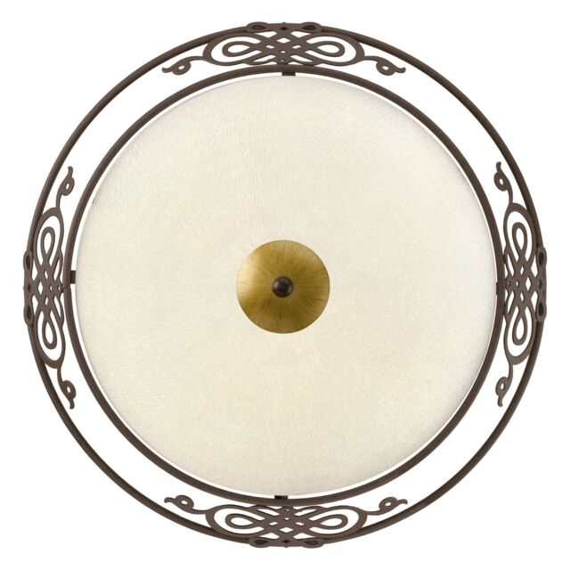 Loops Wall Flush Ceiling Light Antique Brown Gold Shade Beige Glass Bulb E27 2x60W - image 1