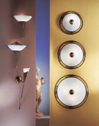 Loops Wall Flush Ceiling Light Antique Brown Gold Shade Beige Glass Bulb E27 2x60W - thumbnail 3