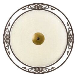 Loops Wall Flush Ceiling Light Antique Brown Gold Shade Beige Glass Bulb E27 2x60W