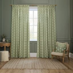 Sanderson Sessile Leaf Printed Room Darkening Pencil Pleat Curtains in Light Green - Size: 229 cm width x 183 cm drop - thumbnail 2