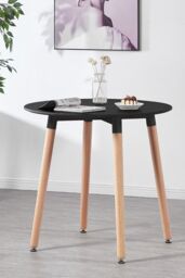 Life Interiors 80 CM Round Wooden Dining Table Small Kitchen Table in Black