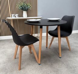 Life Interiors 80 CM Round Wooden Dining Table Small Kitchen Table in Black - thumbnail 7