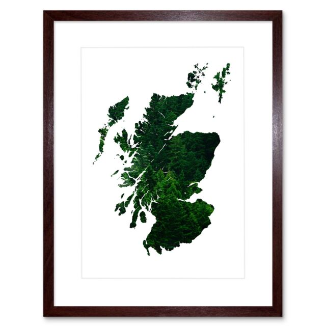"Artery8 Wall Art Print Scotland Map Trees Framed in Brown - Size: W7"" x H9""" - image 1