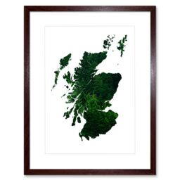 "Artery8 Wall Art Print Scotland Map Trees Framed in Brown - Size: W7"" x H9""" - thumbnail 1