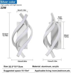 Goeco LED Interior Wall Light 22W Modern Design Aluminium Wall Light 6500K in Silver - thumbnail 4