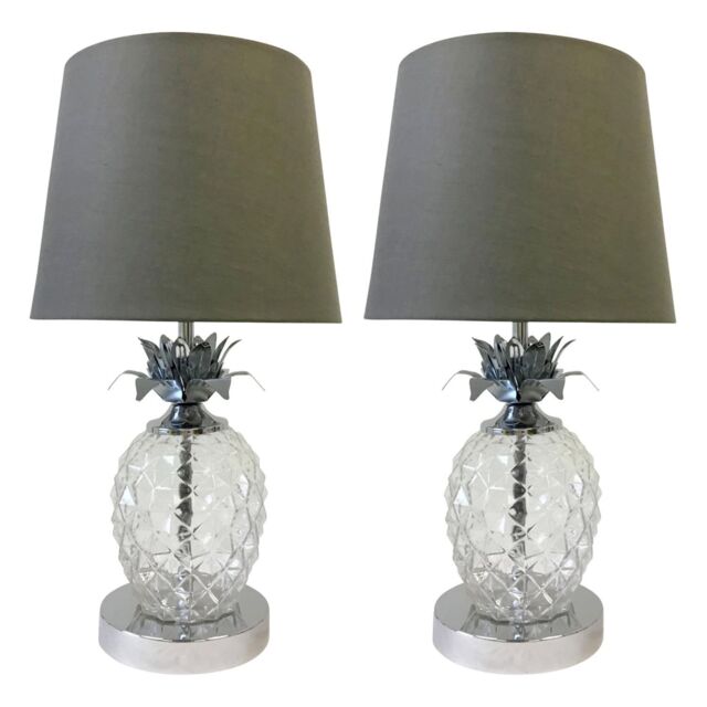 First Choice Lighting Pair of Chrome Pineapple Touch Lamps with Grey Shades in Silver - image 1