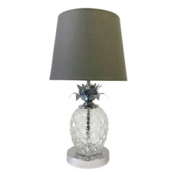 First Choice Lighting Pair of Chrome Pineapple Touch Lamps with Grey Shades in Silver - thumbnail 3