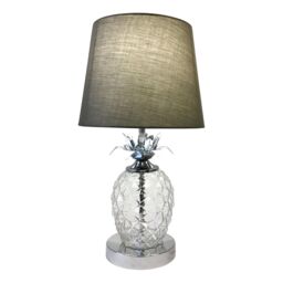 First Choice Lighting Pair of Chrome Pineapple Touch Lamps with Grey Shades in Silver - thumbnail 4