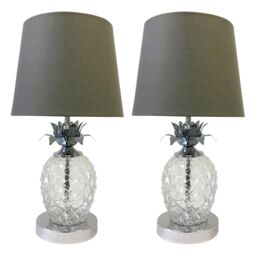First Choice Lighting Pair of Chrome Pineapple Touch Lamps with Grey Shades in Silver - thumbnail 1
