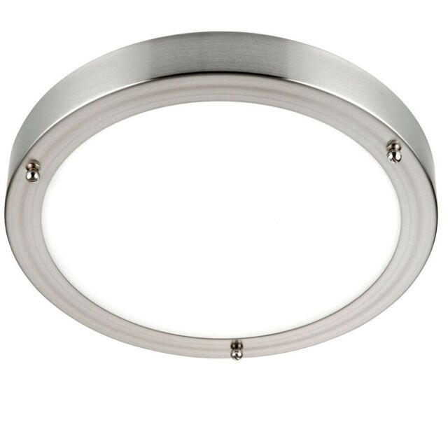 Loops Flush Bathroom Ceiling Light Satin Nickel IP44 Round LED Cool White Lamp Fitting in Metallics - image 1