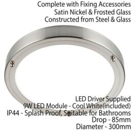 Loops Flush Bathroom Ceiling Light Satin Nickel IP44 Round LED Cool White Lamp Fitting in Metallics - thumbnail 2