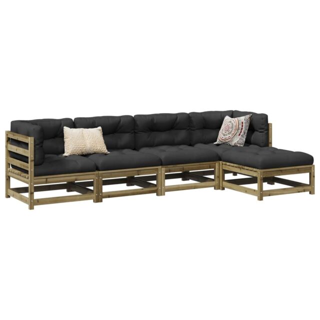 Berkfield Home 5 Piece Garden Sofa Set Impregnated Wood Pine in Brown - image 1