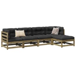 Berkfield Home 5 Piece Garden Sofa Set Impregnated Wood Pine in Brown - thumbnail 1