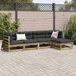 Berkfield Home 5 Piece Garden Sofa Set Impregnated Wood Pine in Brown - thumbnail 3
