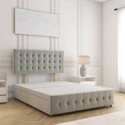 "BSSPOKE Eva Divan Bed Plush Velvet Set 24"" Headboard & No Mattress No Drawers in Silver - Size: Single" - thumbnail 1