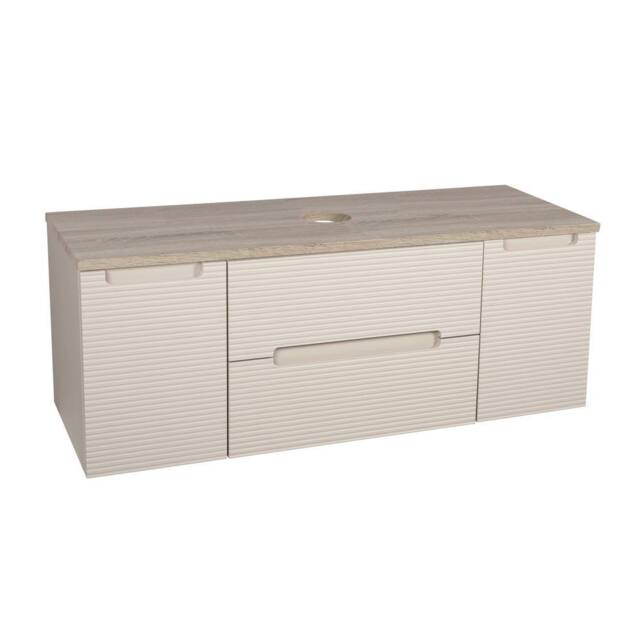 Bathroom Kingdom Monza Oatmeal & Oak Fluted Wall Hung Vanity Drawer Basin 1200mm - image 1