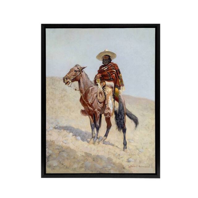 "Artery8 A Mexican Vaquero Cowboy Frederic Remington Black Framed Canvas Art - Size: W12"" x H16""" - image 1