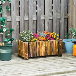 OUTSUNNY Raised Flower Bed Wooden Rectangualr Planter Container Box Wood in Natural - thumbnail 1