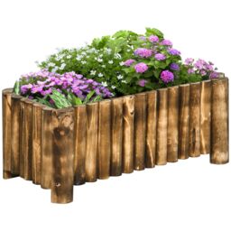 OUTSUNNY Raised Flower Bed Wooden Rectangualr Planter Container Box Wood in Natural - thumbnail 2