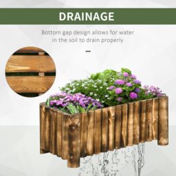 OUTSUNNY Raised Flower Bed Wooden Rectangualr Planter Container Box Wood in Natural - thumbnail 5