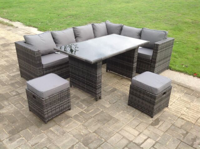 Fimous Outdoor Lounge Rattan Corner Sofa Set 6 Seater Garden Furniture with Small FootStools in Dark Grey - image 1