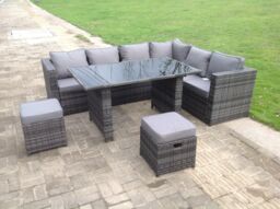 Fimous Outdoor Lounge Rattan Corner Sofa Set 6 Seater Garden Furniture with Small FootStools in Dark Grey - thumbnail 2