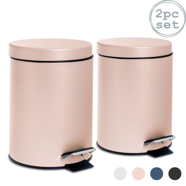 Harbour Housewares 2x Round Bathroom Pedal Bins - 3L Stainless Steel Slim Rubbish Dustbin in Pink - image 1
