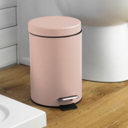 Harbour Housewares 2x Round Bathroom Pedal Bins - 3L Stainless Steel Slim Rubbish Dustbin in Pink - thumbnail 6