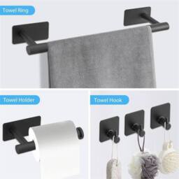 Nordara Black 5pcs No Drill Bathroom Accessories Set Towel Holder - thumbnail 5