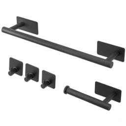 Nordara Black 5pcs No Drill Bathroom Accessories Set Towel Holder
